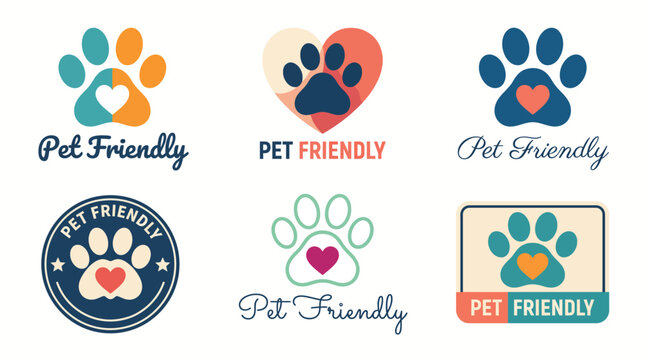 This delightful collection features various 'Pet Friendly' logos, capturing the essence of pet care and companionship in a friendly and inviting style for businesses.