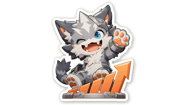 Stock Market Growth Mascot Cute Pet Cat Finance Business Investment Chart Vector