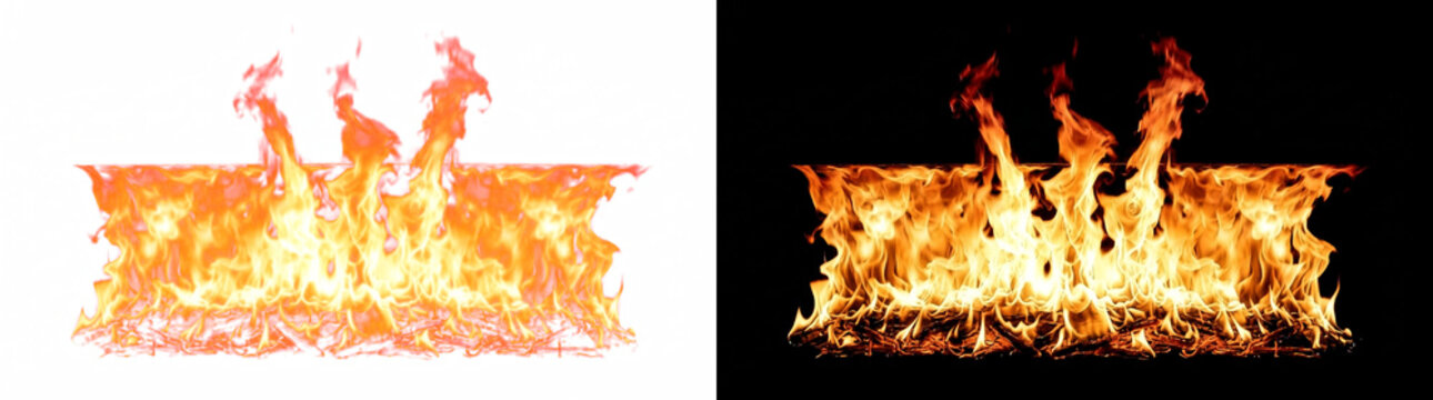 Roaring Fire Wall Element with Central Vortex Plumes Breaking Crown Glowing Flame Transparent Design Element