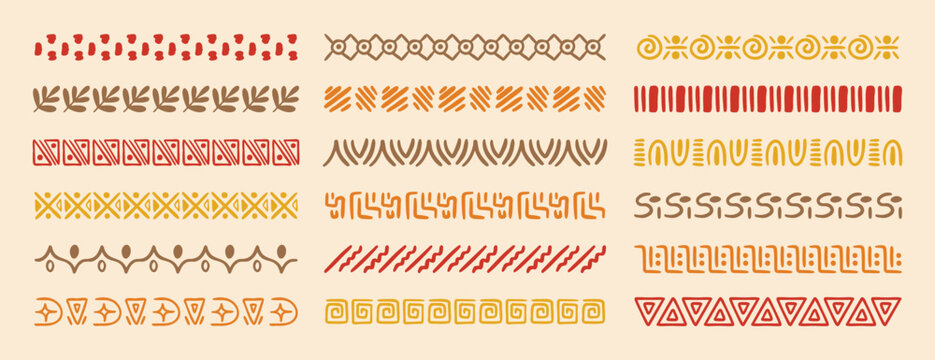 African tribal ethnic motive border doodle hand drawn style from geometrical shapes. boho scandinavian srtoke, traditional native decor.