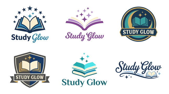 An inspiring range of 'Study Glow' logos that embodies the joy of learning, perfect for educational platforms, study tools, and academic resources.