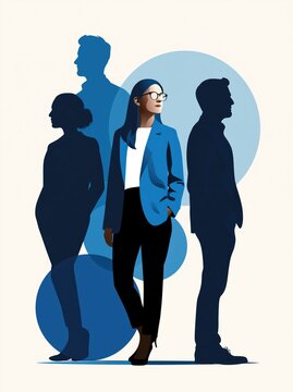 Corporate silhouettes of a businesswoman and executives on a clean white background for hiring, leadership, and workplace diversity concepts.