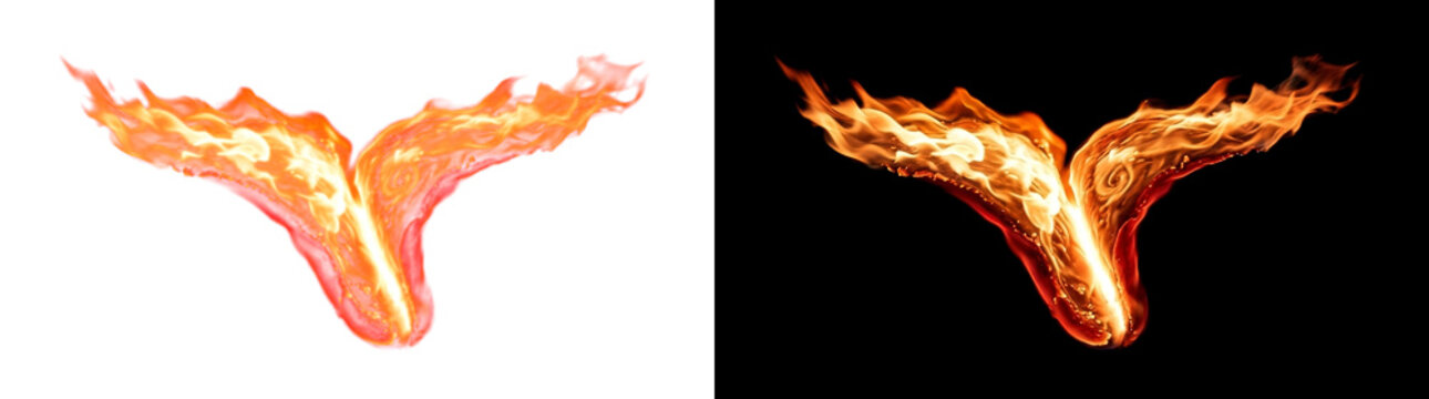 Converging molten magma subduction trench with churning thermal currents, incandescent flame transparent design element