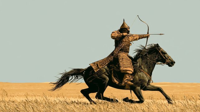 Ancient Steppe Cavalry Warrior Bow at Full Draw Graphic Novel