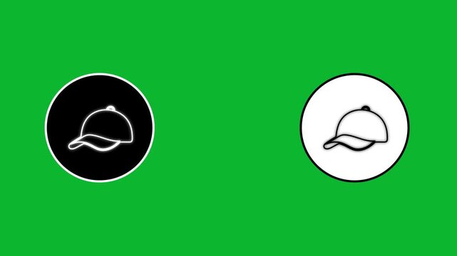 Minimalist cap icons appearing within circular shapes on bright green screen background.