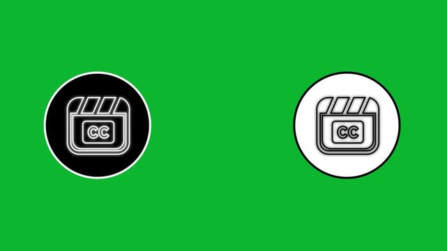 Closed Captioning Icon Animation with Neon Glow on Green Screen Chromakey Background.