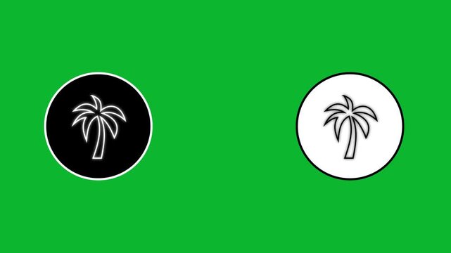 Animated palm tree outline icons appearing in circles on green screen background for travel ui design.