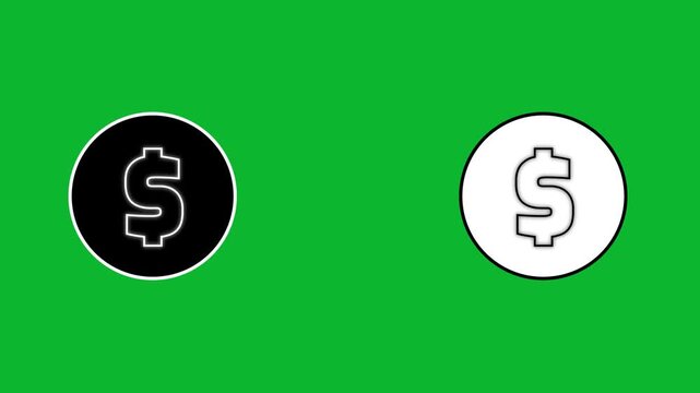 Minimalist dollar sign icon animation with black and white circles popping up on chroma key background.