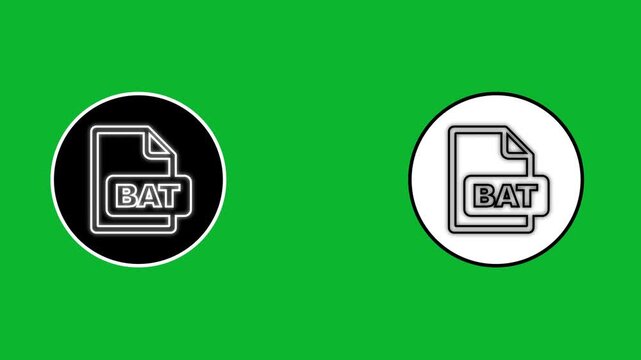 Bat file format extension icons on green screen background showing white and black circular motion graphics.