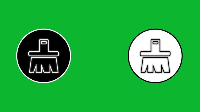 Animated cleaning brush icon appearing in circular frames on green screen background.
