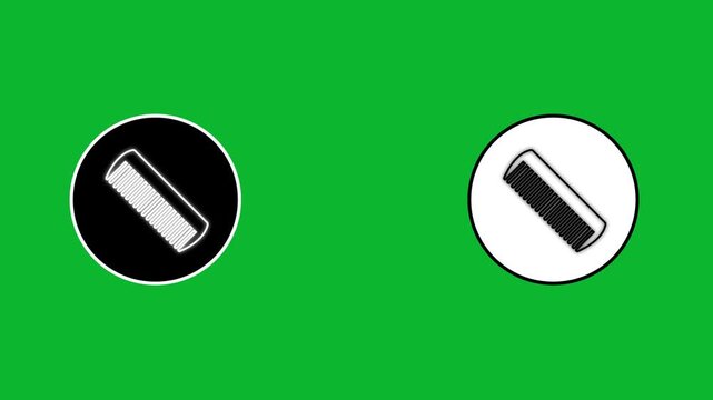 Animated hair combs appearing inside black and white circular frames on green screen.