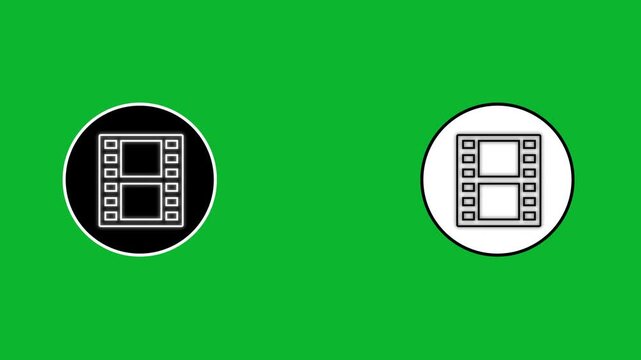 Minimalist film strip animation showing cartoon movie reel icons on green screen chroma key background.
