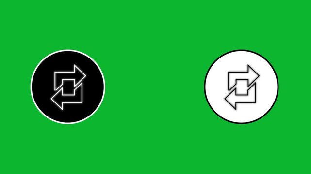 Animated repeating arrow icons on green screen background appearing inside black and white circles.