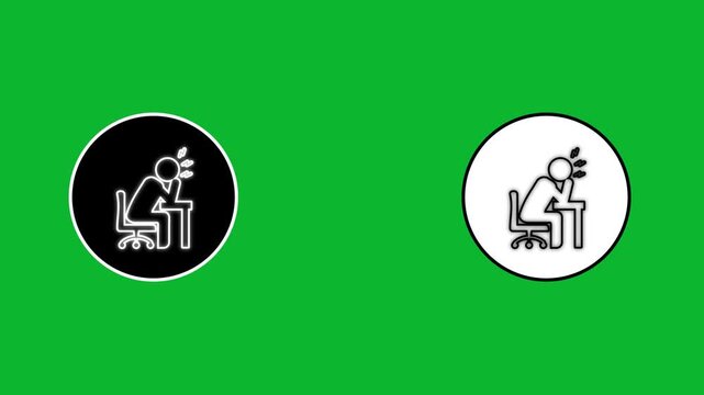 Animation of person sighing at work icon on green screen with black and white concept.