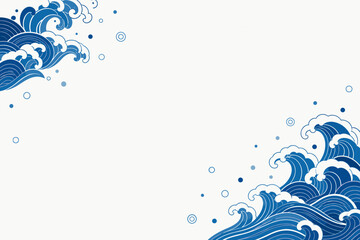 Naklejka premium Traditional Japanese blue ocean wave vector illustration featuring stylized sea waves and water splashes in oriental ukiyo-e artistic style