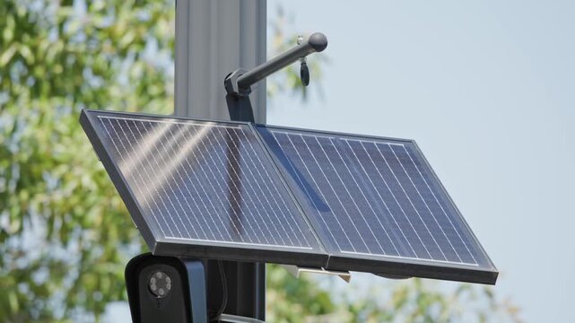 ALPR camera FLOCK safety surveillance for high-speed, computer-controlled systems and automatic license plate recognition on road pole mount to detect car speed in slow motion powered by solar panel
