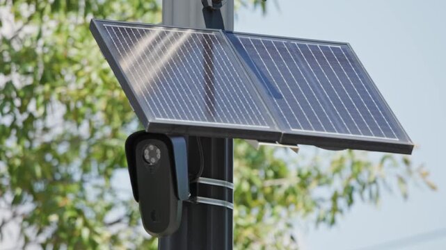 ALPR camera FLOCK safety surveillance for high-speed, computer-controlled systems and automatic license plate recognition on road pole mount to detect car speed in slow motion powered by solar panel