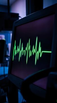 Heart monitor screen showing flatline after cardiac rhythm