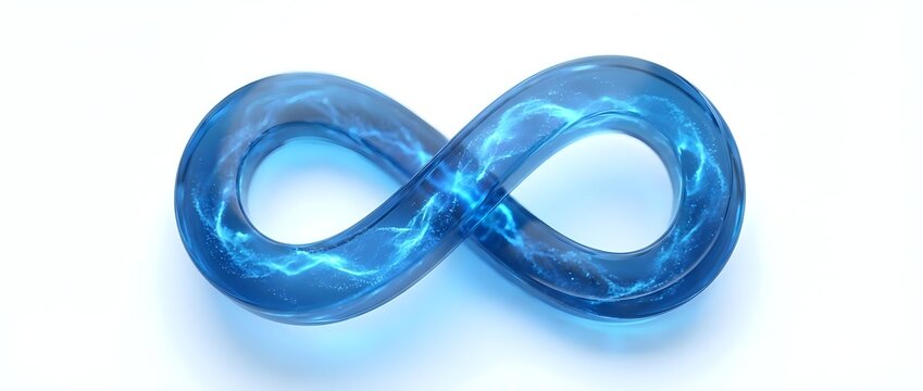 Translucent blue infinity symbol with flowing liquid effect
