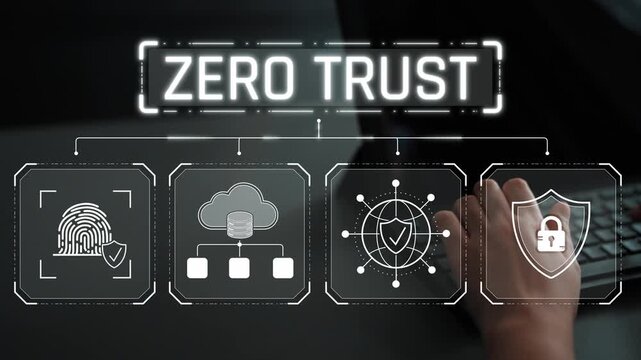 Concept of Zero Trust Security Model with Visual Elements Representing Digital Protection and Authentication Methods Sigmoid