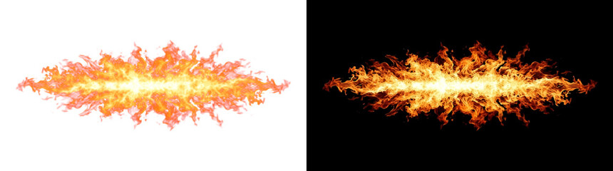 Fototapeta premium Elongated Spreading Fire Carpet with Creeping Flame Tongues, Glowing Flame Transparent Design Element