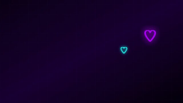 cyber tech neon violet floating digital hearts background