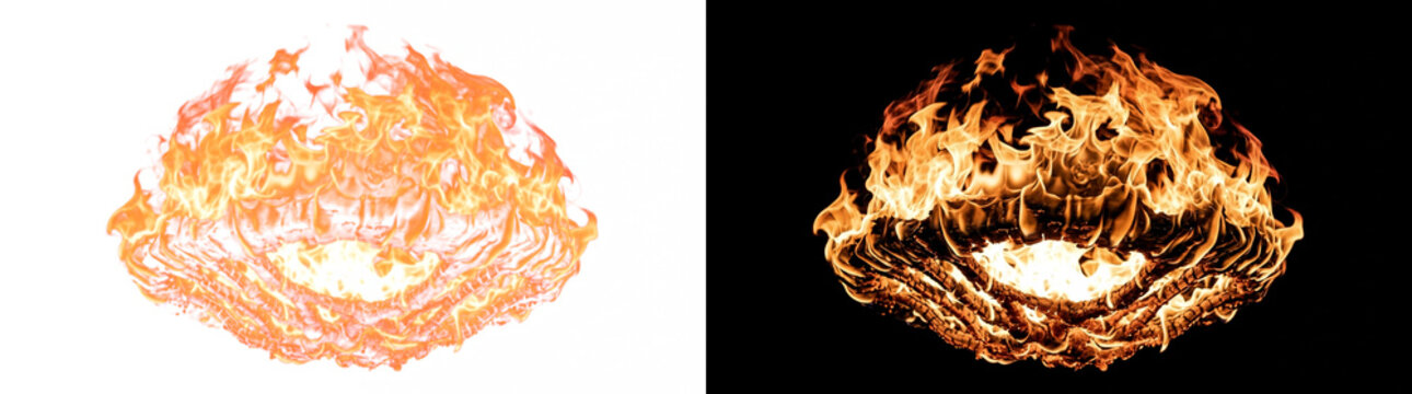 Hollow dome bonfire with sinking glowing ember foundation, glowing flame transparent design element