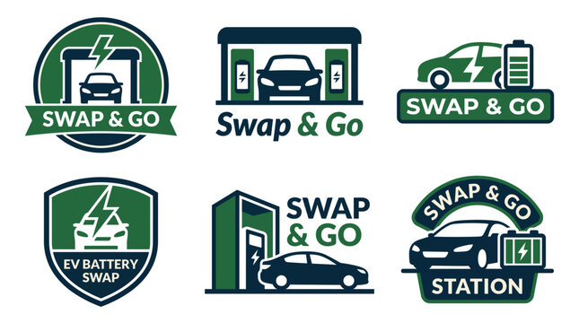 This set features modern and versatile logos for 'Swap & Go', focusing on electric vehicle battery swapping services and green energy themes.