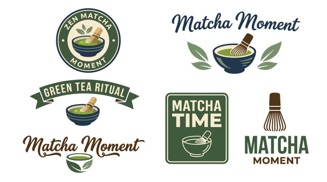 This image showcases a versatile collection of logos focusing on matcha and green tea, perfect for beverages, wellness, and self-care branding in modern design.