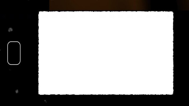 Retro super 8mm film frame border with sprocket hole and white overexposed screen for video overlay, alpha channel for retro cinematic video editing