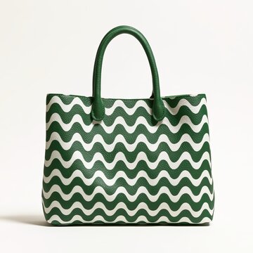 Green zigzag handbags feature wavy designs for women on white backgrounds, offering simple, unique luxury synthetic leather fashion accessories.