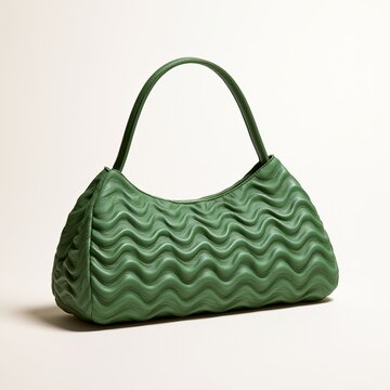 Green zigzag handbags feature wavy designs for women on white backgrounds, offering simple, unique luxury synthetic leather fashion accessories.