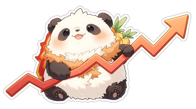 Stock Market Growth Mascot Panda Financial Success Business Investment Arrow Vector