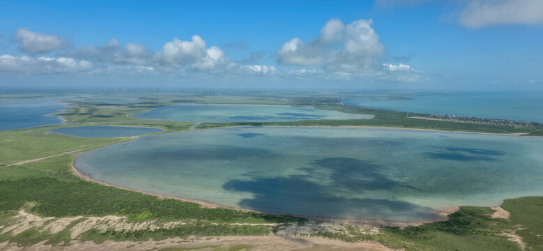 Aerial view near Port Isabel and Laguna Heights in Cameron County, Texas