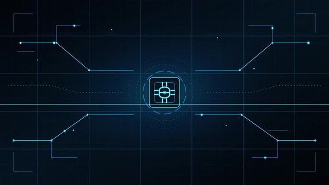Glowing circuit chip interface design showing seamless data flow in high quality futuristic animation motion footage