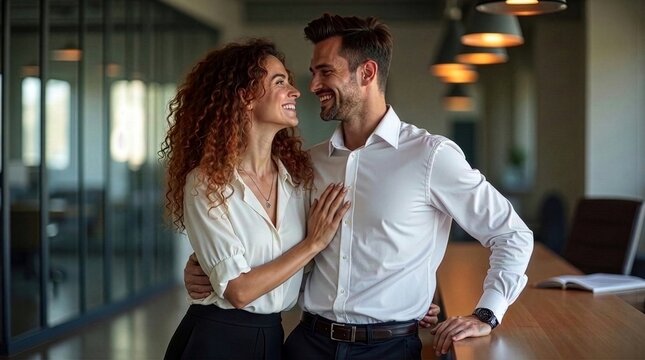 Smiling Business Professionals Sharing a Happy Moment in Office