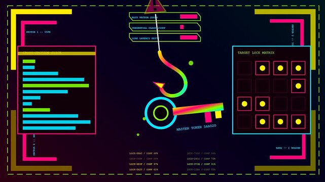 A digital phishing alert appears on a graphical display with glowing neon keys and matrix grids illustrating malicious software access during an intense system breach