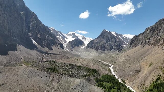 Aerial Panoramic View of Akturu Glacier, Altai, Russia