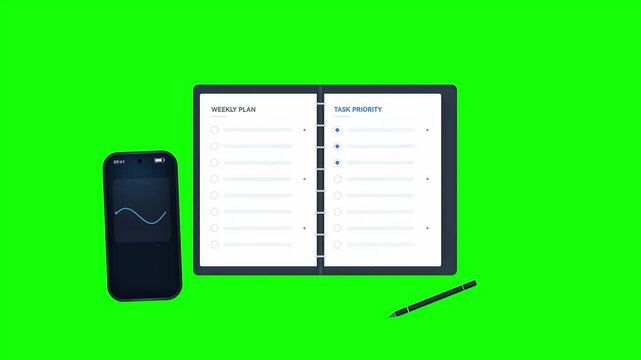 Animated Weekly Planner and Task Priority Workspace Green Screen