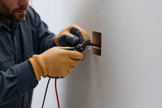 Electrician Testing Electrical Wall Outlet with Multimeter Probes During Home Repair