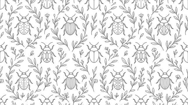 Seamless Beetle and Branch Pattern