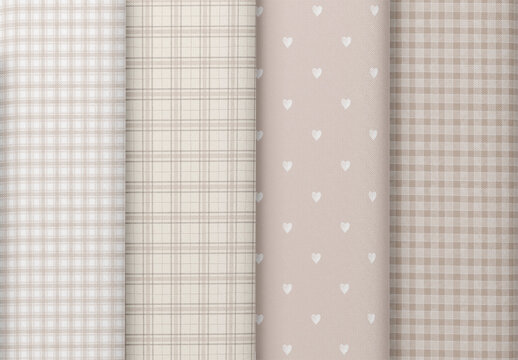 Editable seamless repeating watercolor pattern set with neutral gingham, plaid and hand drawn heart motifs for nursery, stationery, packaging and textile design