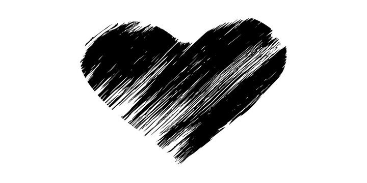 A black hand-drawn heart-shaped symbol, isolated on a white backdrop, romantic for wedding cards or valentine greetings, a creative icon.