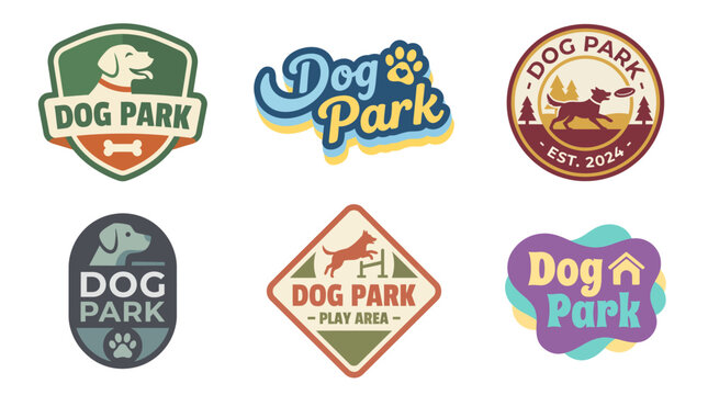 An endearing collection of logos representing dog parks, featuring playful designs that capture the love and joy of pets and their outdoor play areas for community engagement.