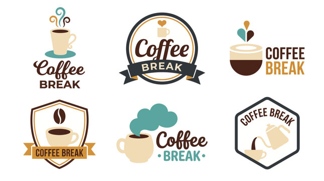 This image displays a charming assortment of 'Coffee Break' themed logo designs that evoke a sense of warmth and relaxation, perfect for coffee shops or lifestyle brands.