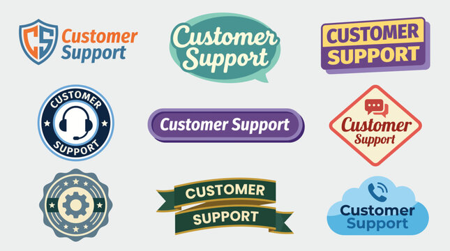Enhance your customer service visual communication with this versatile collection of 'Customer Support' themed graphics tailored for modern business applications and branding.