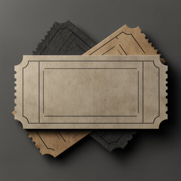 Vintage Blank Aged Paper Ticket Stack Mockup Overlapping, 앤틱 크라프트지와 다크 빈티지 티켓 포개짐 카피스페이스 목업
