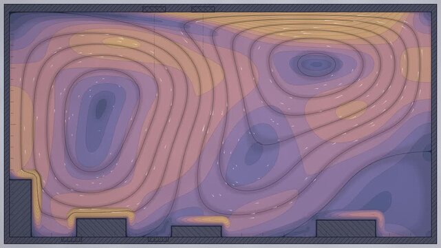 Indoor Airflow Ventilation CFD Section With Streamlines And Velocity Contours Seamless Loop in calm indigo tones