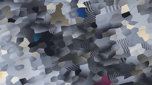 Crossed Polarized Light Mineral Grain Mosaic With Sweeping Extinction Bands Seamless Loop in vibrant silver tones