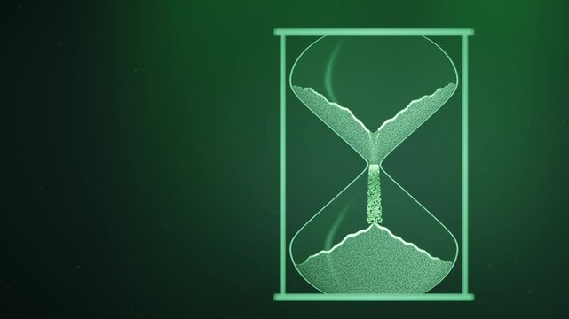 Falling sand grains inside an hourglass forming a cone pile abstract seamless loop in cool jade tones